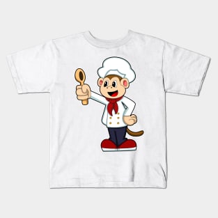 Monkey as Cook with Cooking apron & Wooden spoon Kids T-Shirt